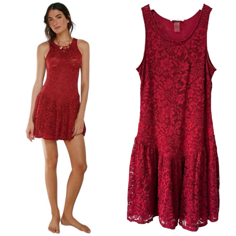 Out From Under X Wild Lovers Belle Drop Waist Sheer Lace Mini Dress Lrg PRISTINE
